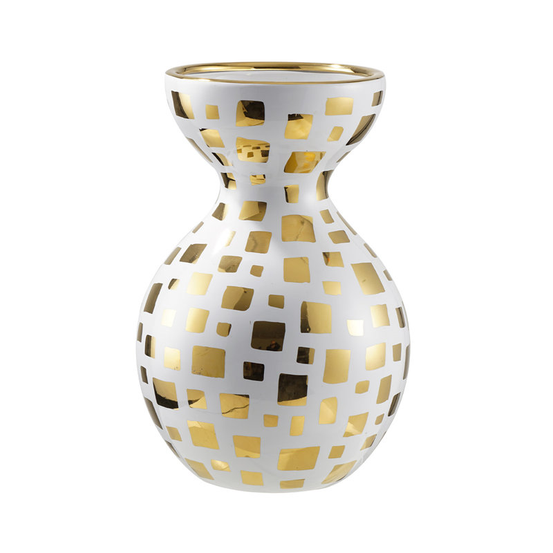 Agrippina Handmade White & Gold Decorative Ceramic Vase for Living Room Modern Home Decoration Accent Piece