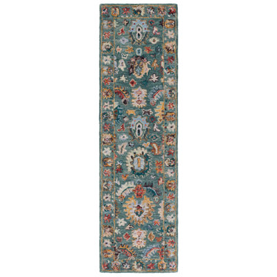 Shuo Tufted Wool/Cotton Performance Floral Rug in Blue/Rust