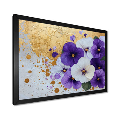«Golden Harmony Of Violets Flowers II - Violets», reproduction d'art murale