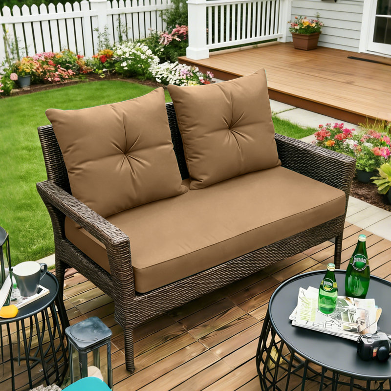 Outdoor Loveseat Deep Seat Cushion Set, 46"X24"X5" High-Density Foam, Solution-Dyed Fabric Water-Repellent UV-Resistant, Zippered Removable Cover For Patio Bench Swing，Light Brown