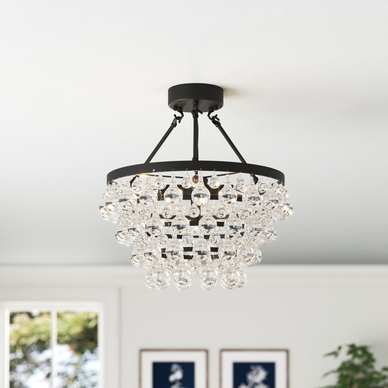 Deonta 5-Tier Dimmable Semi-Flush Crystal Chandelier, Matte Black