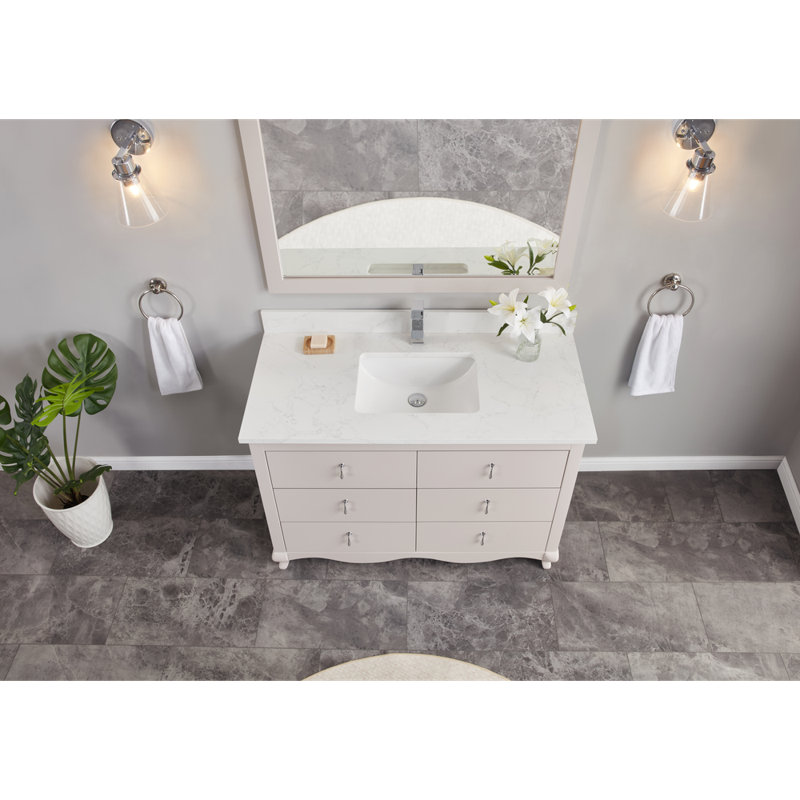 48" Solid Wood Sink Vanity  With 1' Artificial Stone Top, Dreamy White