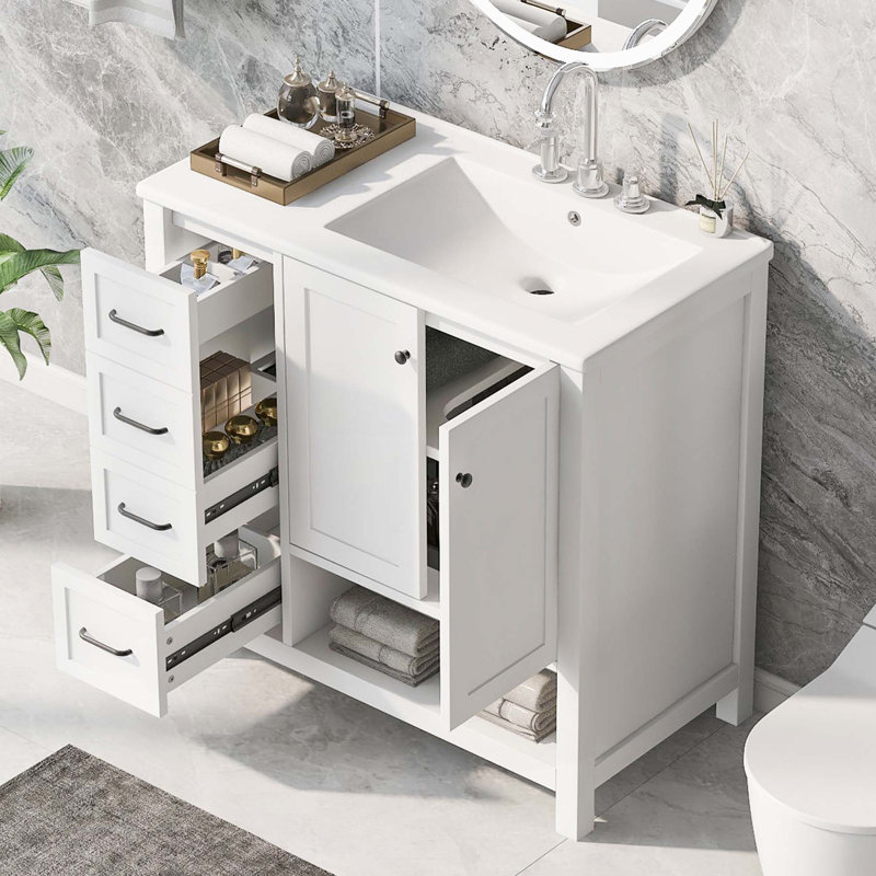 Meuble-lavabo sophistiqué avec plusieurs options de rangement et fabrication durable, Blanc