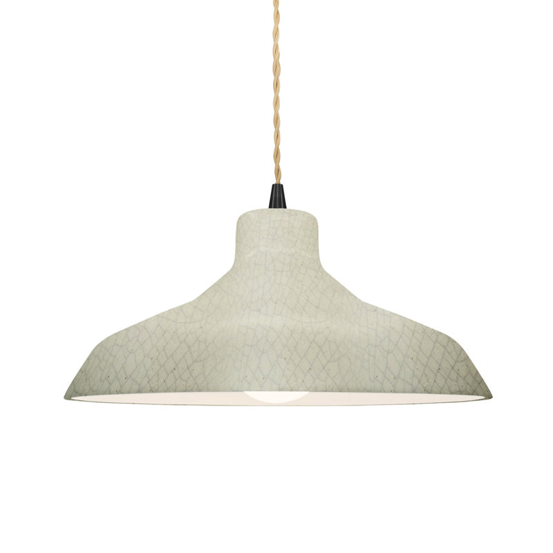 Luminaire suspendu en forme de dôme à 1 lumière Gela, H 6,25 po x l 13,5 po x P 13,5 po, Celadon Green Crackle, Noir mat