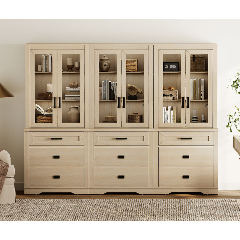 Laziza 3 Column 3 Tier Bookcase With Drawer,73.3" Tall Floor Standing Bookshelf,Modern Farmhouse Display Storage Cabinet With Adjustable Shelves