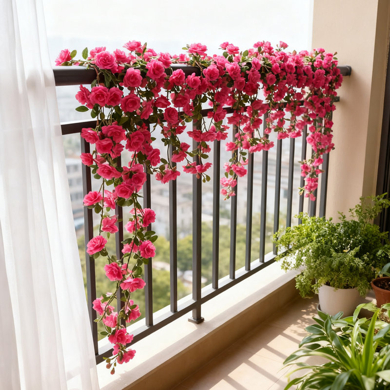 4PCS 8.2FT Flower Garland, Artificial Rose Garland Hanging Rose Ivy, Hanging Basket Wedding Arch Garden Backdrop Decoration, Blue