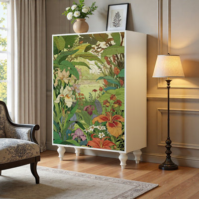 Armoire de rangement florale en bois massif à 5 tiroirs Floral