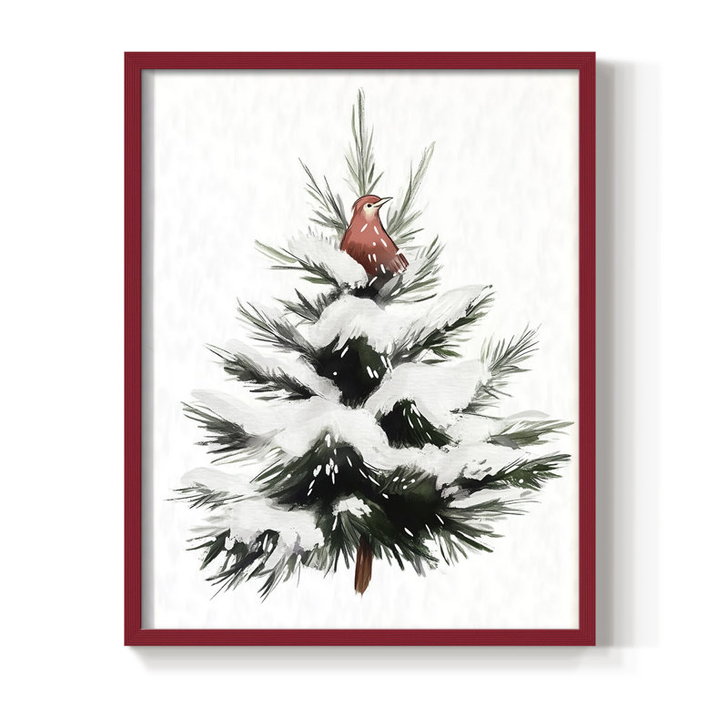 «Christmas Holiday Art CCLxx III», reproduction encadrée - bois massif, H 21 po x l 17 po, Rouge