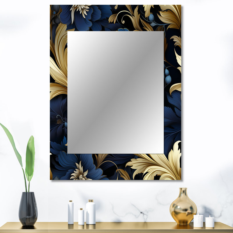 Biansco Mystical Blue Damask Mirage - Grand miroir mural damassé, 40 po x 30 po