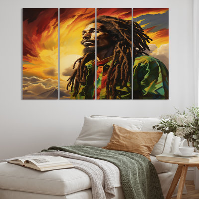 Reggae Tribute To Bob Marley - Art mural sur toile de yoga - 4 panneaux