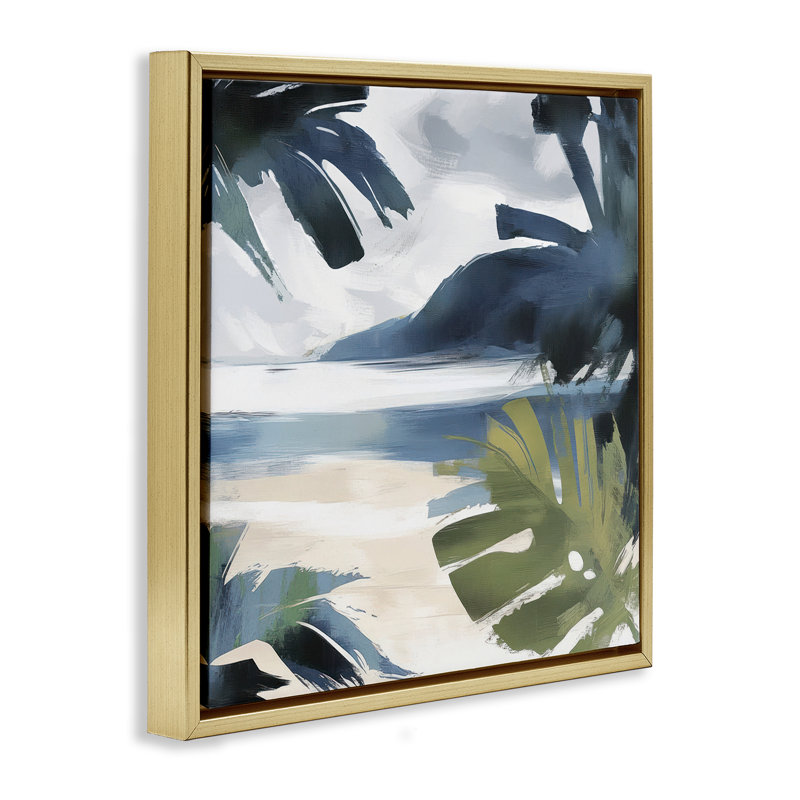 Cadre flottant Beachy Tropical Vibes, design par Elara Yasna, H 18 po x l 18 po, Cadre flottant métallique doré