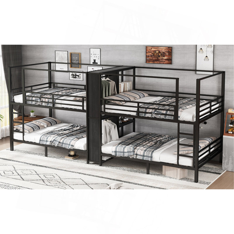 Full Function Quadruple Metal Bunk Bed With Built - In Storage And Safety Features, Ideal For Multi - Occupancy Spaces, Full