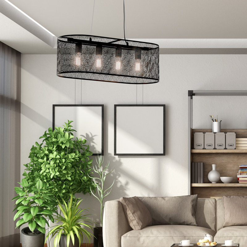 Dixville 4 - Light Black Industrial Caged Chandelier