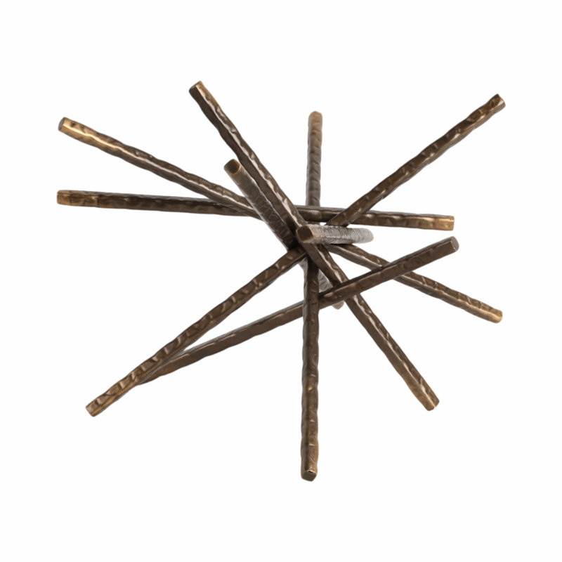 Metal Iron Decorative Object with Abstract Spiked Sculptural Design and Intersecting Rod Structure for Modern Industrial Style Accents and Geometric Artistic Home Decor Display