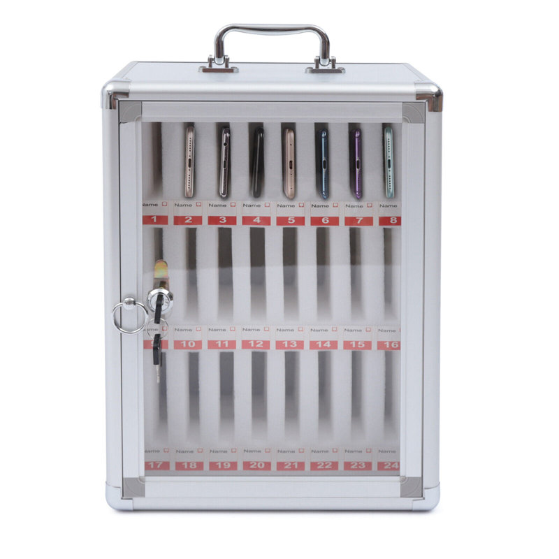 24 Slots Aluminum Alloy Pocket Chart Cell Phones Storage Cabinet for Cell Phones