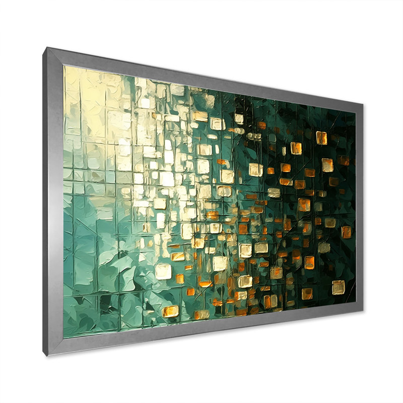 «Ambitions Of Dreams Retro Gold and Teal I», reproduction d'art sur toile, H 34 po x l 44 po, Cadre photo argenté