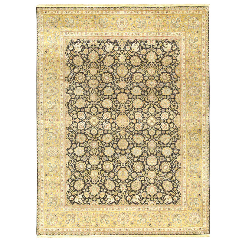 Tapis noir et doré de haute qualité noué à la main