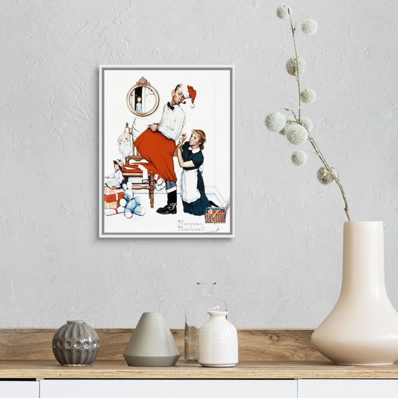 «Santa's Surprise», art mural sur toile, H 16 po x l 13 po x P 1,75 po, Cadre flottant blanc
