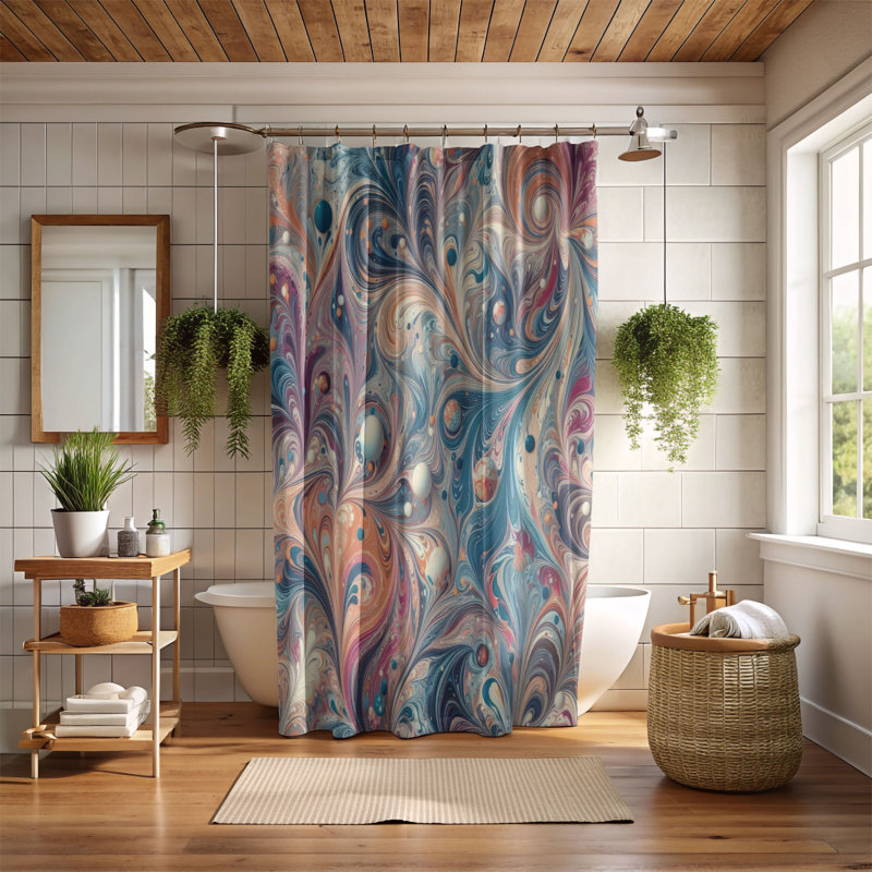 Marble Flow Design - Rideau de douche standard 1 pièce, H 74 po x l 71 po