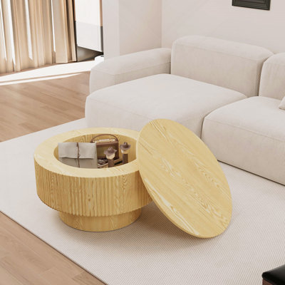 Table basse 29,53 "en bois aggloméré moderne avec motif à rayures circulaires et espace de rangement, convenant à la maison et à la cuisine (bois)