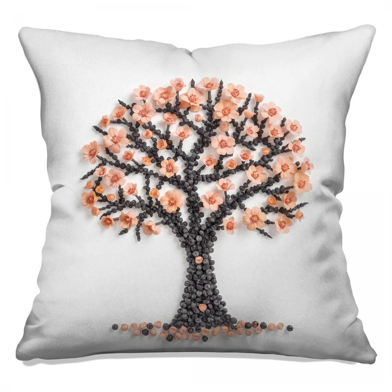 Coussins décoratifs à double face avec motif d'arbre à fleurs, 26 x 26 pouces, Black Light Pink