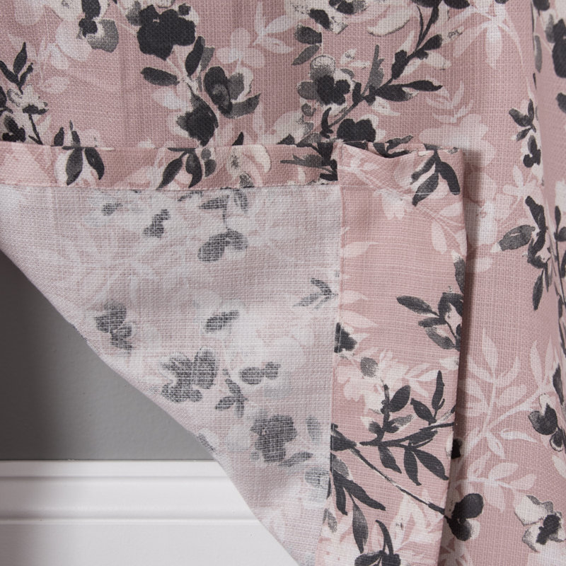 Quane Polyester / Cotton Light-Filtering Vine Print Curtain Panel with Grommet Top, Blush/Black, 50" x 95"
