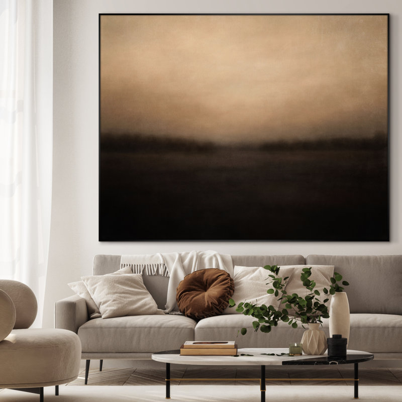 «Minimalist Dark Horizon Landscape», art mural très grand avec impression sur tissu encadré (assemblage requis)