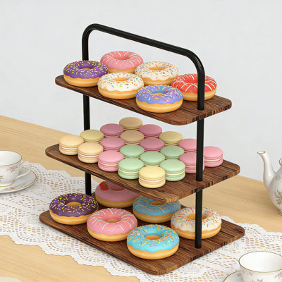 3-Tier Dessert Stand For 52 Cupcakes, Wood & Metal Tower Display Premium Holder Dessert Tree Tower For Christmas Birthday Weddings Party Decor, Serving Tray, Wood Brown