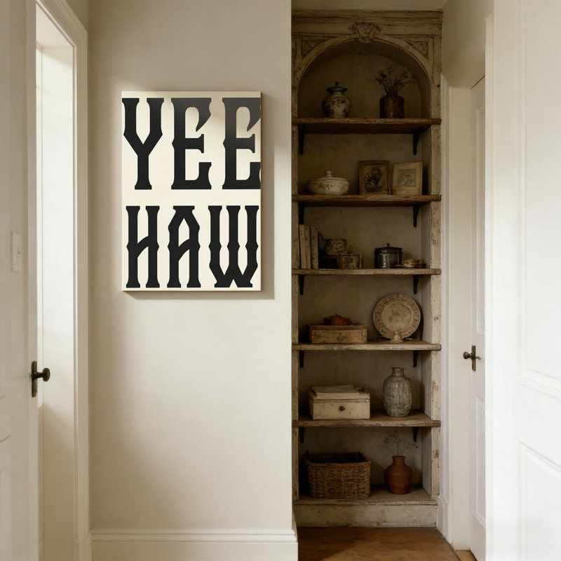 Art mural en bois massif noir et beige Party Home Decor (Yee Haw), 16 po x 24 po