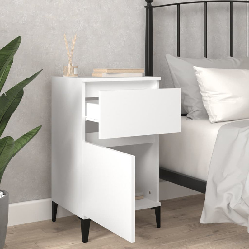 Amedeu 40cm W Bedside Table,  White, Set of 2