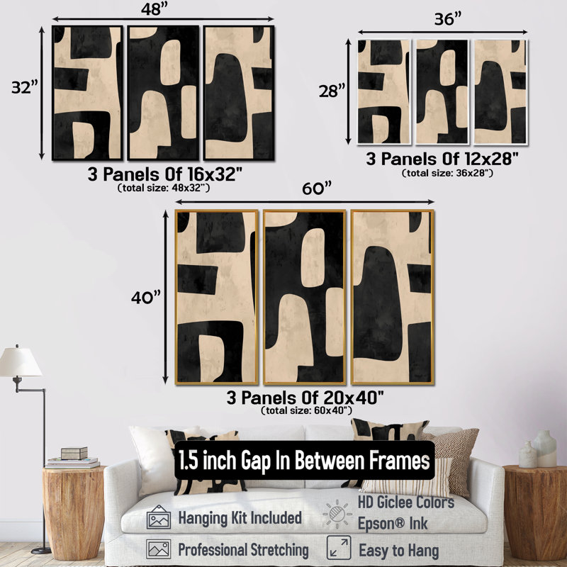 Ensemble de décorations murales géométriques beiges et noires mosaïques Boho, H 28 po x l 36 po, Brun