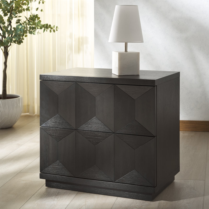 Deziree Wood 2 Drawer Nightstand, Black