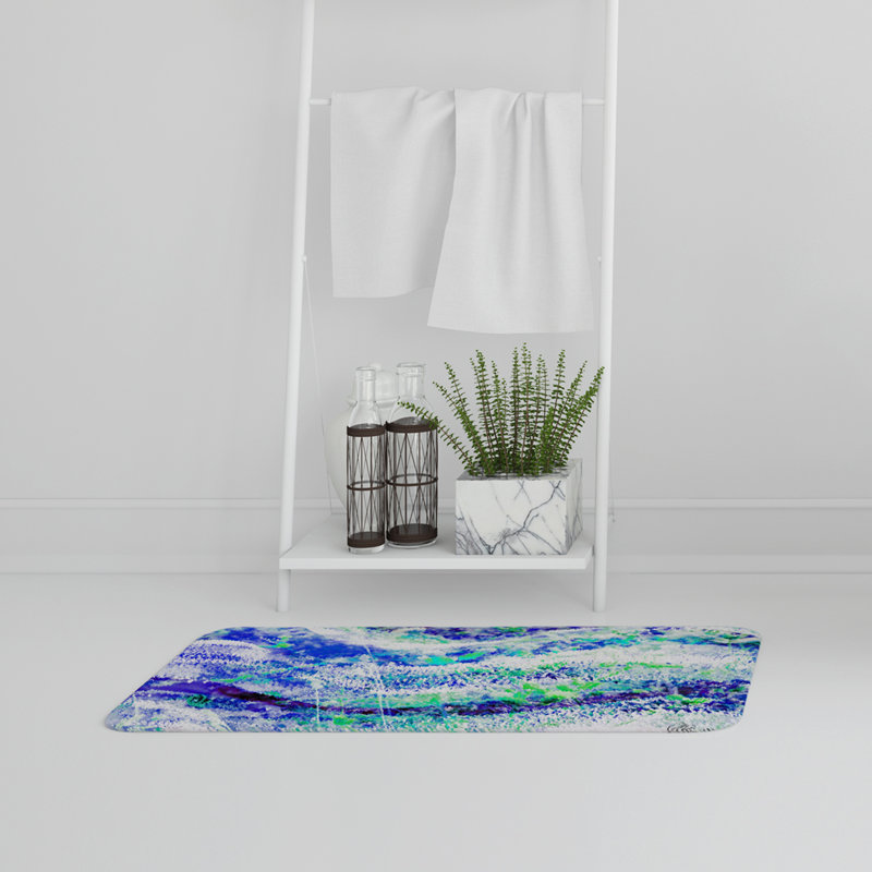 Pelfrey Memory Foam Non-Slip, No Pattern, White/Blue/Green, Blue Abstract Nature