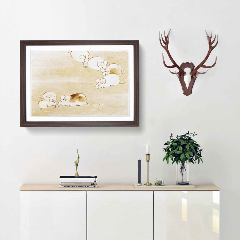 Mice by Shibata Zeshin - Framed Print, Walnut Framed, 48cm H x 65cm W x 2cm D