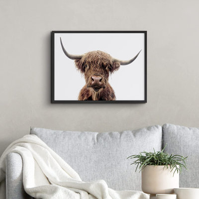 Thin Brown Highland Cow Portrait - Photographie avec cadre
