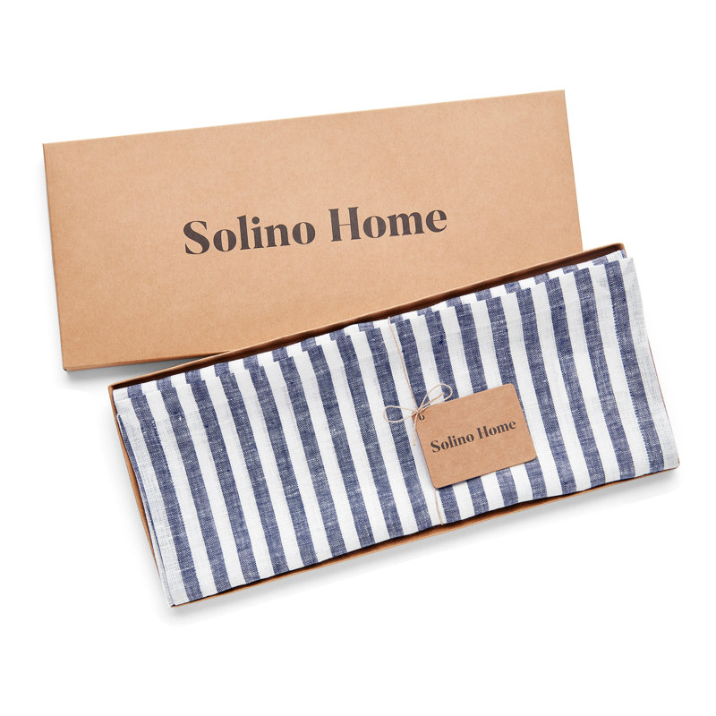 Amalfi Stripe - 100% Pure Linen Table Runner, Navy/White, 120" x 18"