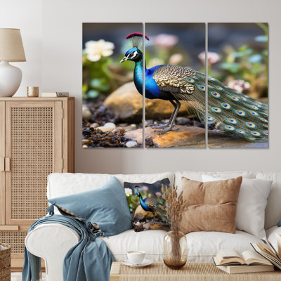 Photographie, portrait d'un paon bleu - ensemble d'animaux sur toile, paon