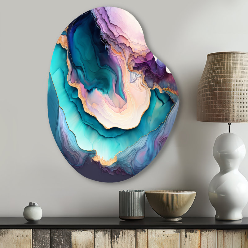 «Blue Blue Abstract Geode I - Marble Unique Shape», reproduction d'art asymétrique moderne, H 30 po x l 22 po