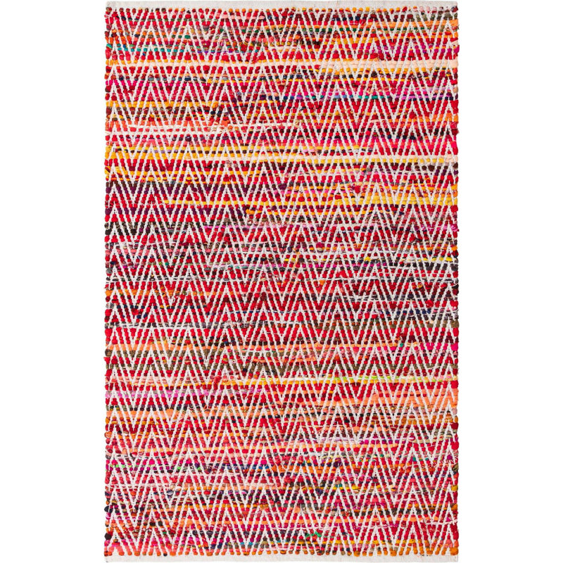 Drakeford Chevron Handmade Flatweave Cotton Red/Yellow/White Area Rug, Rectangle 4'1" x 6'1"