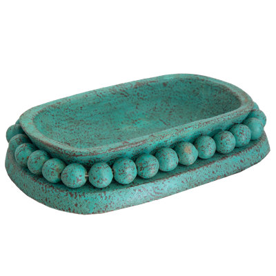 Long Turquoise Clay Bowl with Rosary Beads