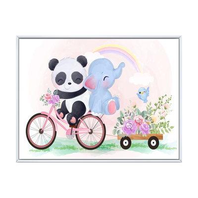 Mignon panda et éléphant sur un vélo - Cadre photo, impression sur toile