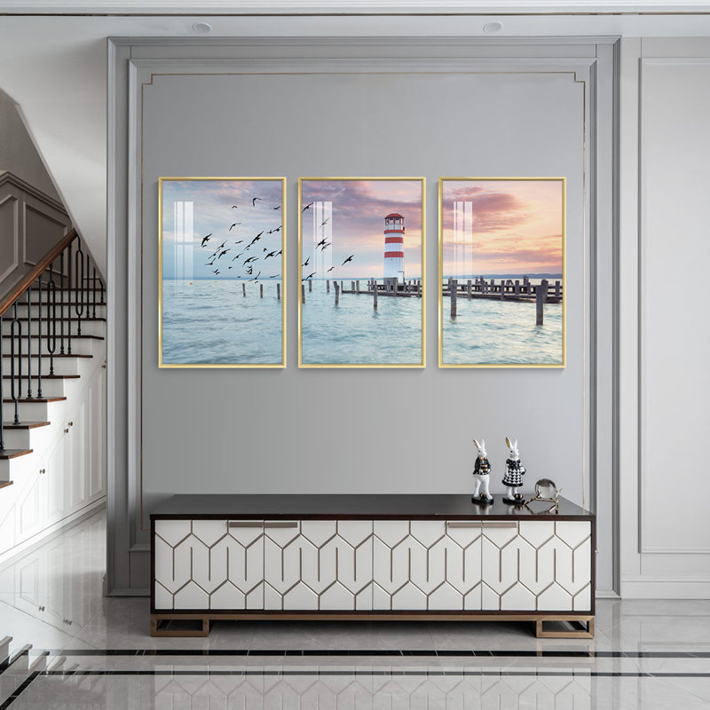 Bord de mer - Photographie flottante sur toile 3 pièces, Or, H 48,3 po x l 72,9 po x P 1,65 po