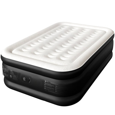CHERIMOR 18" Luxury Full Air Mattress, Built-In Electric Pump Included, Carrying Case Included, Honeycomb Structure, Indoor/ Outdoor Use, 600 lb Capacity, Black