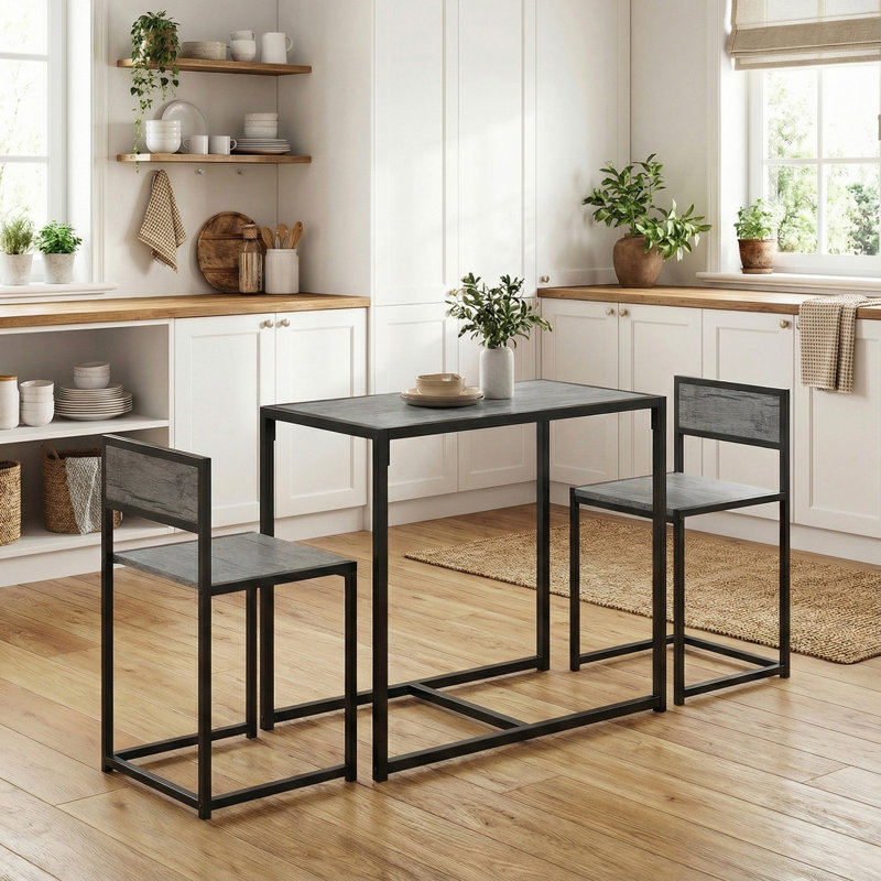 Helotes 2 - Person Dining Set, Charcoal Grey Wood-Effect, Charcoal Grey Wood-Effect