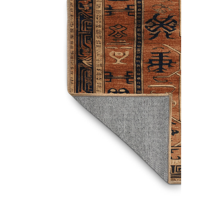 Tapis art déco brun lavable à la machine, Rond 3 pi