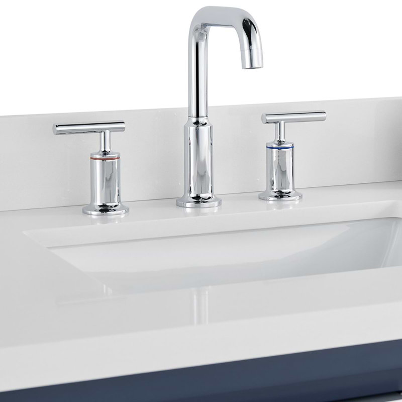 Bungalow 30" Freestanding Standard Single Bathroom Vanity with Top, Silver/Navy Blue