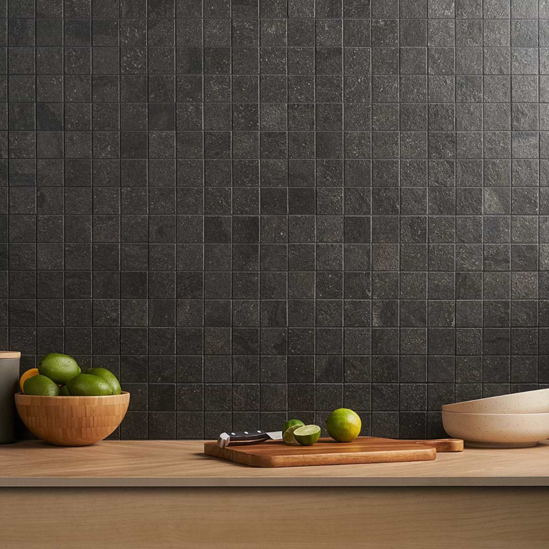 Acadia 12x12 Matte Porcelain Mosaic Tile, Charcoal Black