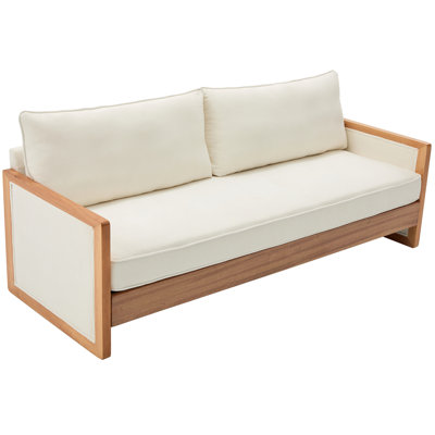 Canapé moderne à trois places avec sièges spacieux et revêtement en chenille pour un salon confortable, beige
