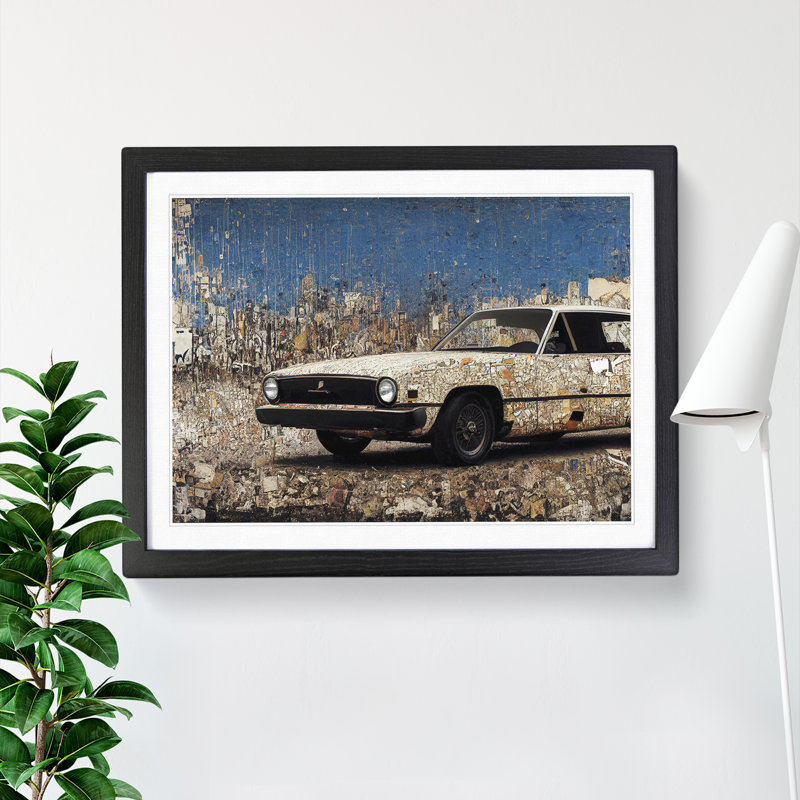XH1022-7595X Rusted Car - Single Picture Frame Painting, Black , 46cm H x 64cm W x 2cm D