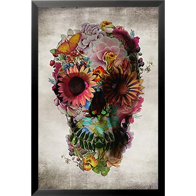 flower skull drawing
